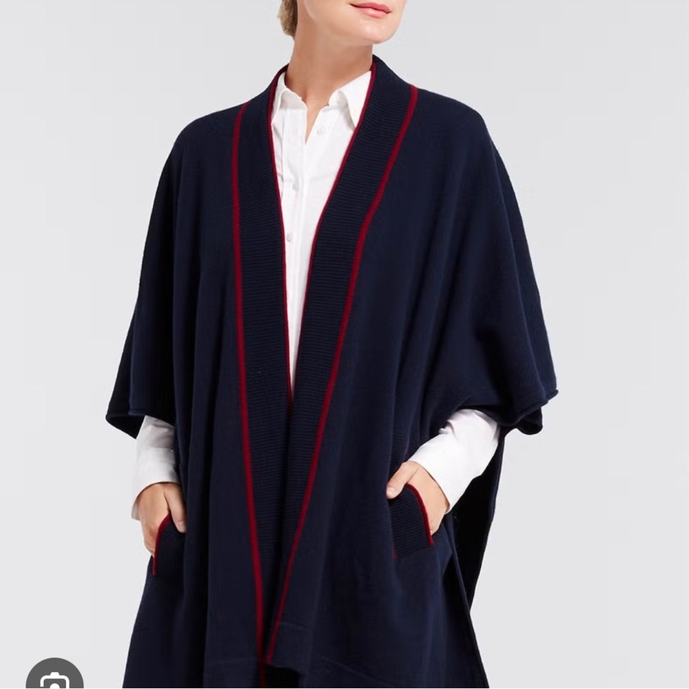 Draper James Navy Blue Cora Cape Cardigan Open Front Sweater